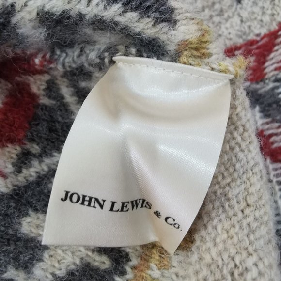 JOHN LEWIS Fair Isle Weave Wool Jumper Oatmeal Red Grey Patterned Size Large 44" - Picture 8 of 8